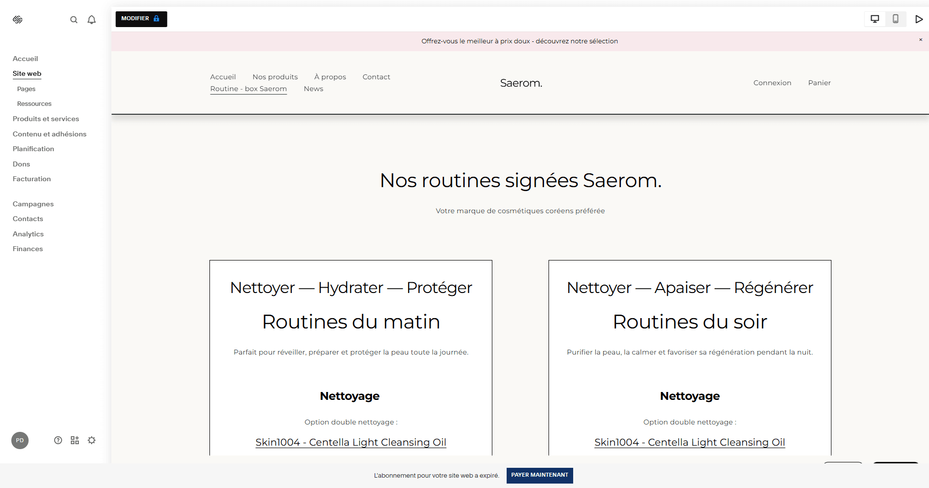 Captures du site Saerom, projet K-beauty en cours, capture 2 sur 5